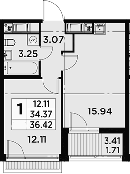 2Е-комнатная, 36.42 м²– 2