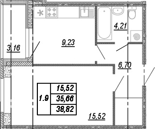 1-комнатная, 35.66 м²– 2