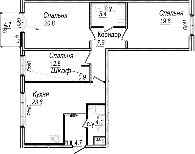 4Е-комнатная, 101.2 м²– 2
