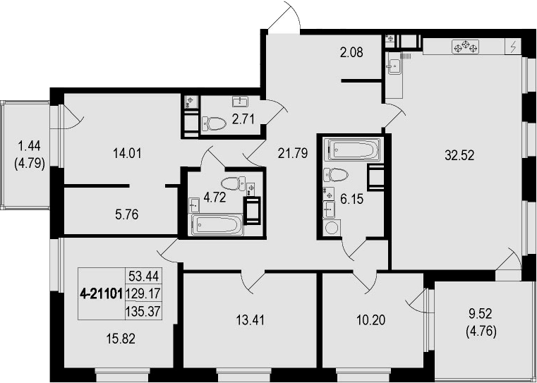 5Е-комнатная, 135.37 м²– 2
