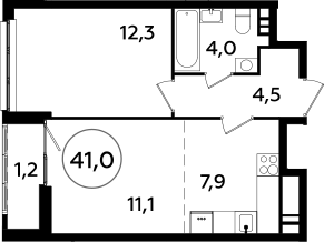 2Е-комнатная, 41 м²– 2