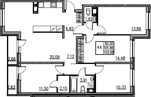 5Е-комнатная, 103.98 м²– 2
