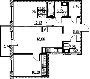 3Е-комнатная, 57.16 м²– 2
