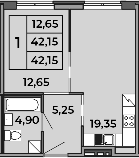 2Е-комнатная, 42.15 м²– 2