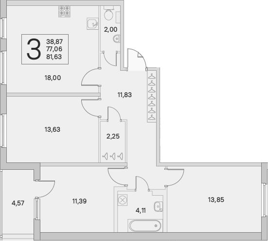 4Е-комнатная, 77.06 м²– 2