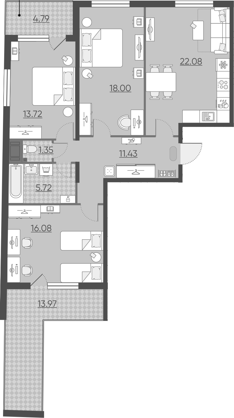 4Е-комнатная, 97.77 м²– 2