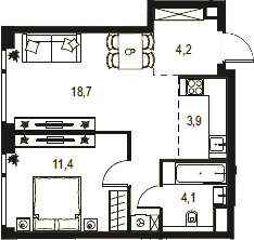 2Е-комнатная, 42.3 м²– 2