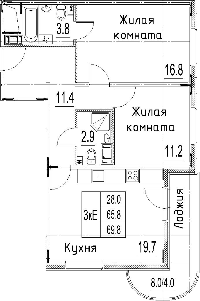 3Е-к.кв, 69.8 м²