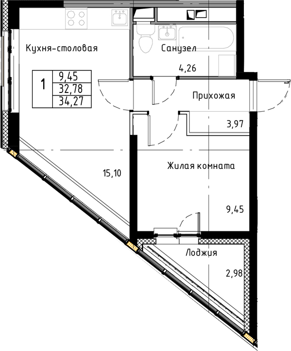 2Е-к.кв, 34.27 м²