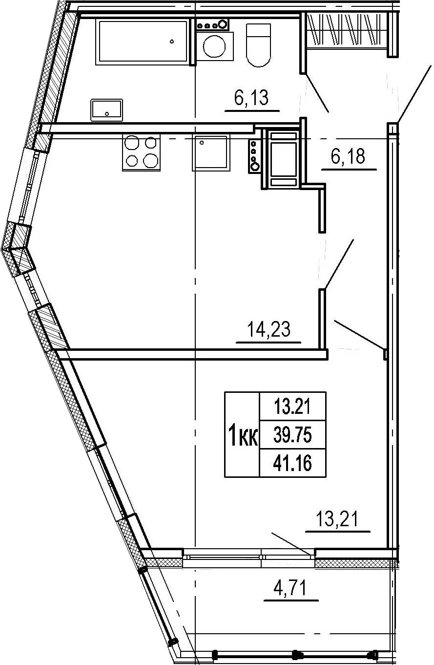 1-комнатная, 39.75 м²– 2