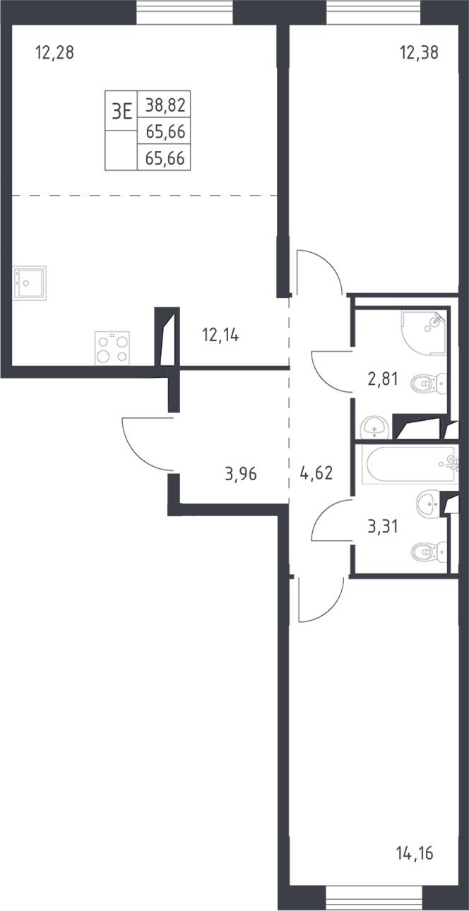 Купить 3-комнатную квартиру в новостройке 65.66 м², деревня Лаголово, в  Ленинградской области, у метро Проспект Ветеранов