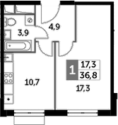 1-комнатная, 36.8 м²– 2