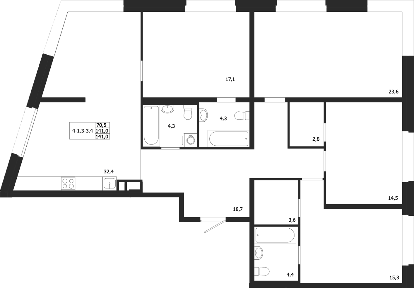 Купить 4-комнатную квартиру в новостройке 132.5 м², ул Профессора Попова, в  Санкт-Петербурге, у метро Петроградская