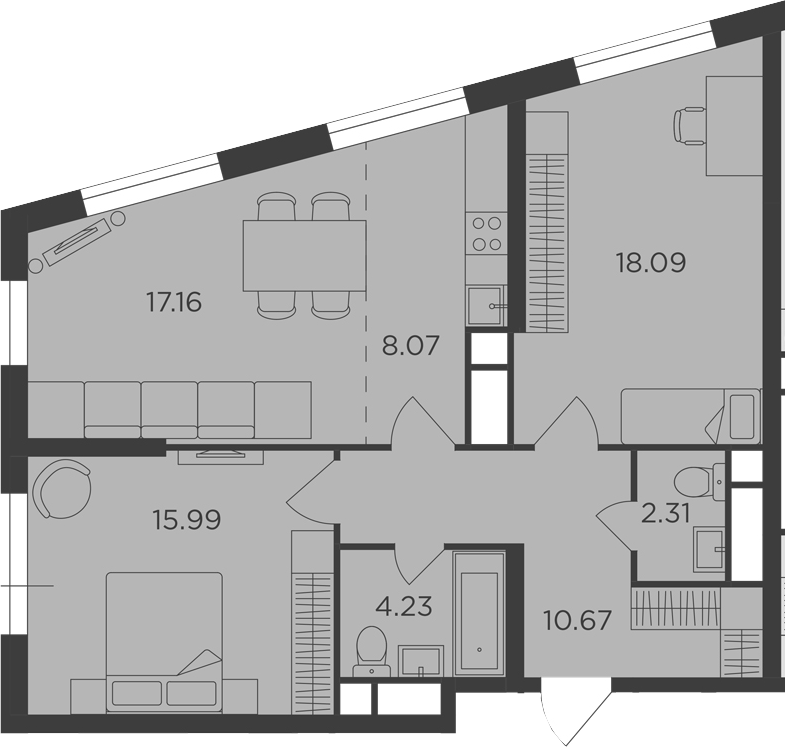 3Е-комнатная, 76.52 м²– 2