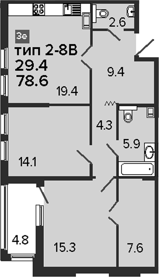 3Е-комнатная, 78.6 м²– 2