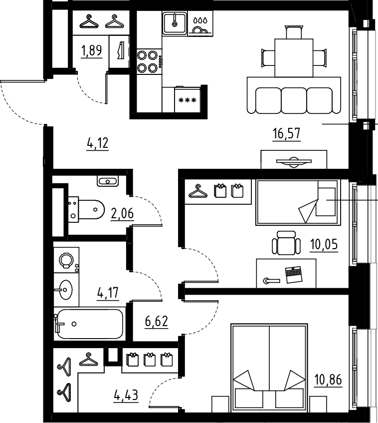 3Е-комнатная, 60.76 м²– 2