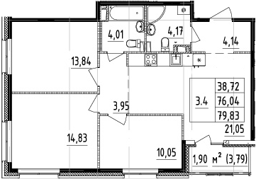 4Е-комнатная, 76.04 м²– 2