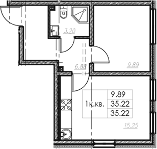 2Е-комнатная, 35.22 м²– 2