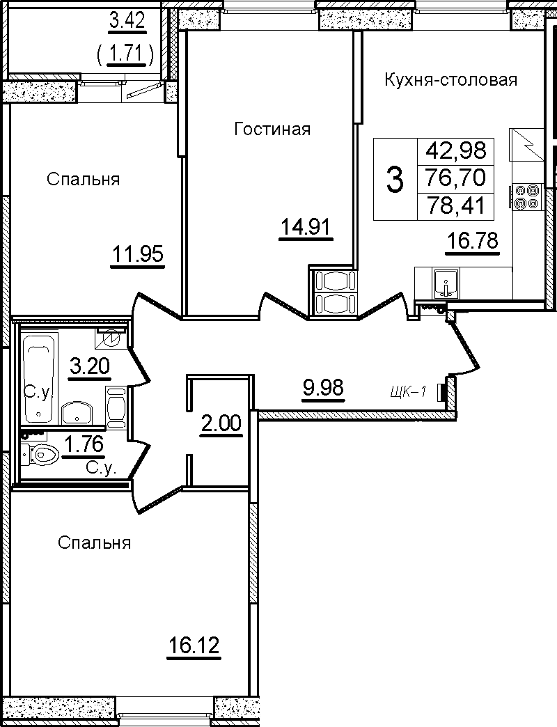 4Е-комнатная, 78.41 м²– 2
