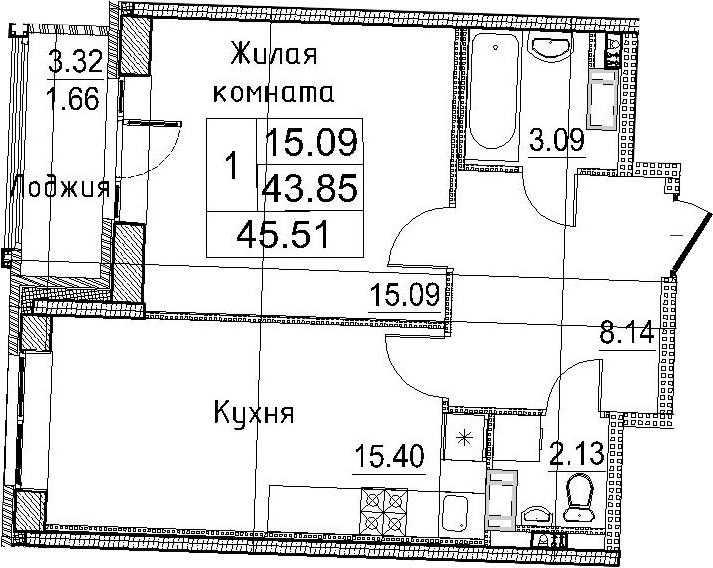 2Е-к.кв, 45.51 м²