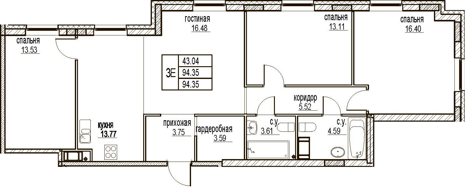 4Е-комнатная, 94.35 м²– 2