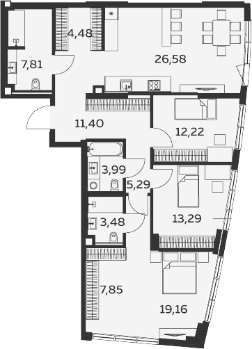 4Е-комнатная, 115.55 м²– 2