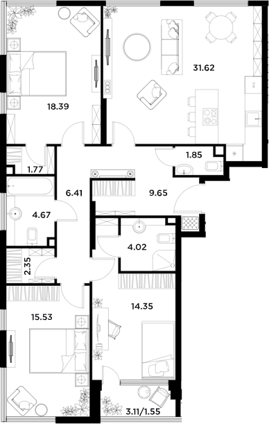 4Е-комнатная, 112.17 м²– 2