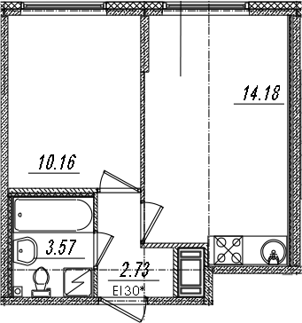 2Е-комнатная, 30.64 м²– 2