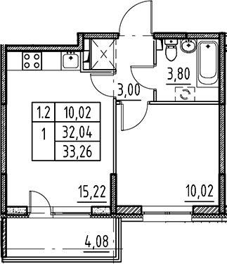 2Е-комнатная, 32.04 м²– 2