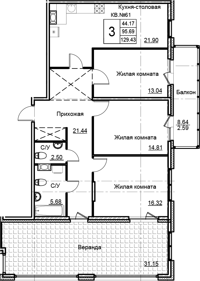 4Е-к.кв, 129.43 м²