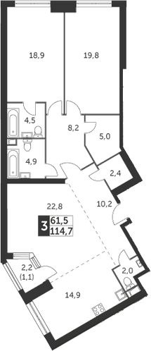 3-к.кв, 114.7 м², 43 этаж