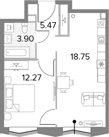 2Е-комнатная, 40.39 м²– 2