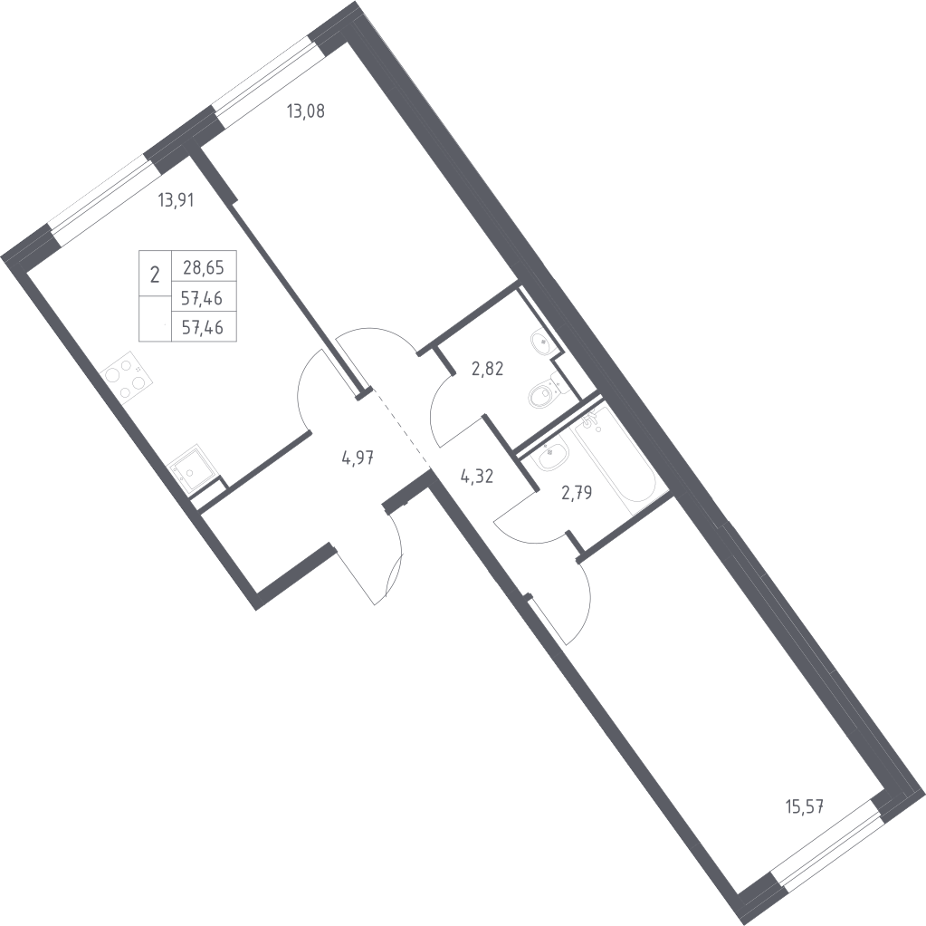 Купить 2-комнатную квартиру в новостройке 57.46 м², Ленинградское шоссе, в  Москве, у метро Новоподрезково (D3)