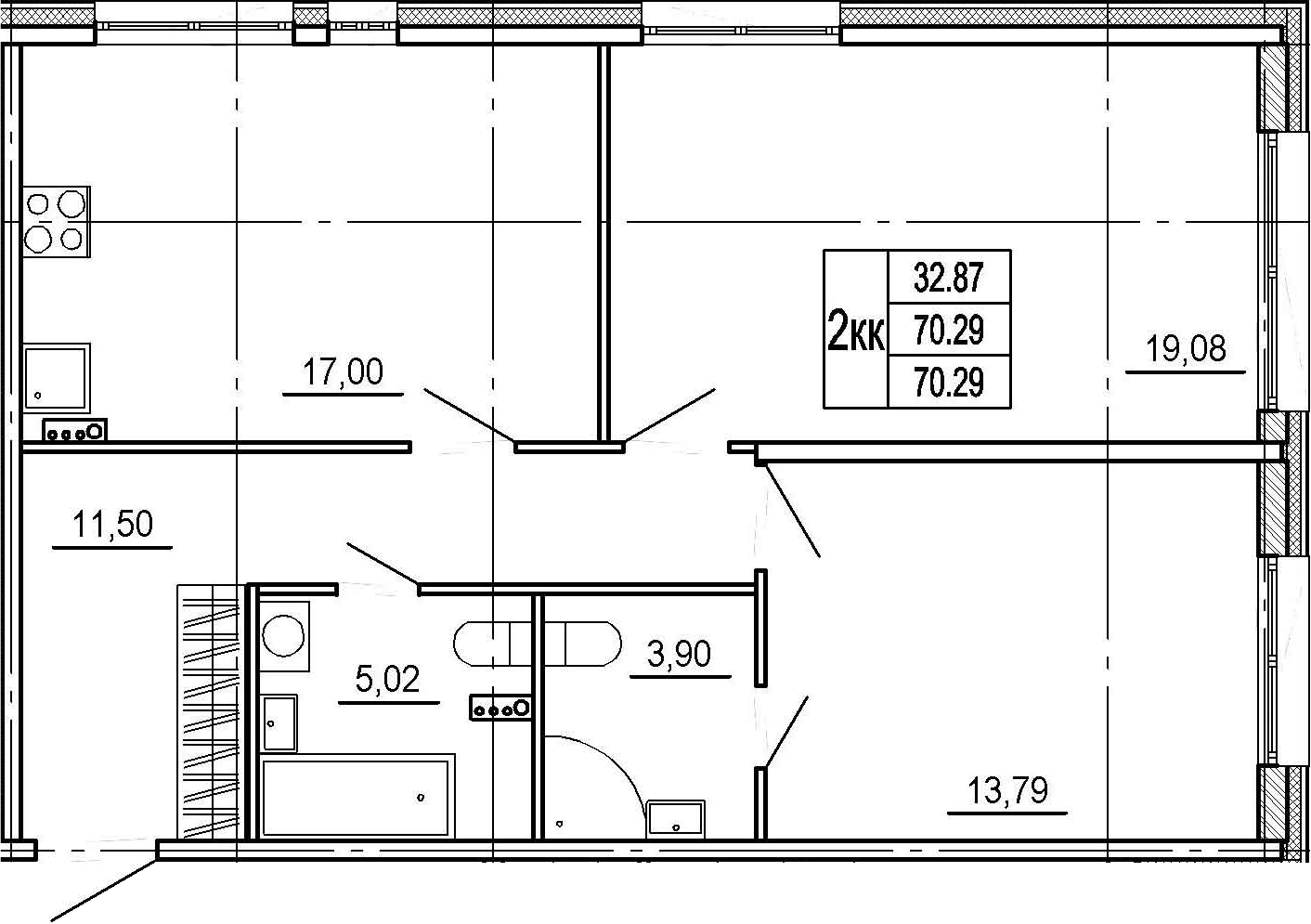 2-комнатная, 70.29 м²– 2