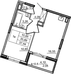 2Е-комнатная, 37.94 м²– 2