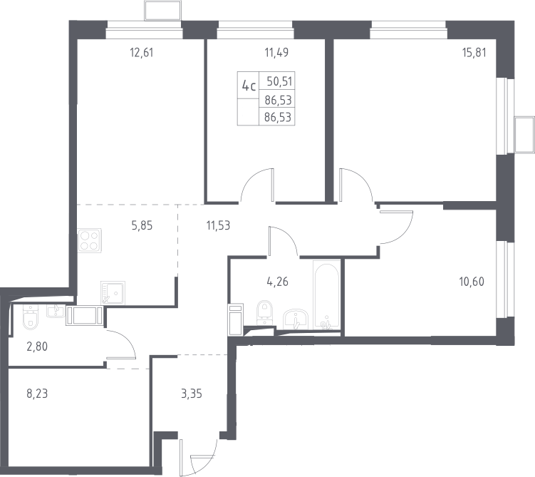4Е-комнатная, 86.53 м²– 2