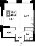 1-комнатная, 40.4 м²– 2