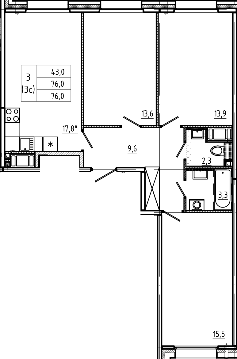 Купить 4-комнатную квартиру в новостройке 76 м², Партизанская улица, в  Санкт-Петербурге, у метро Ладожская