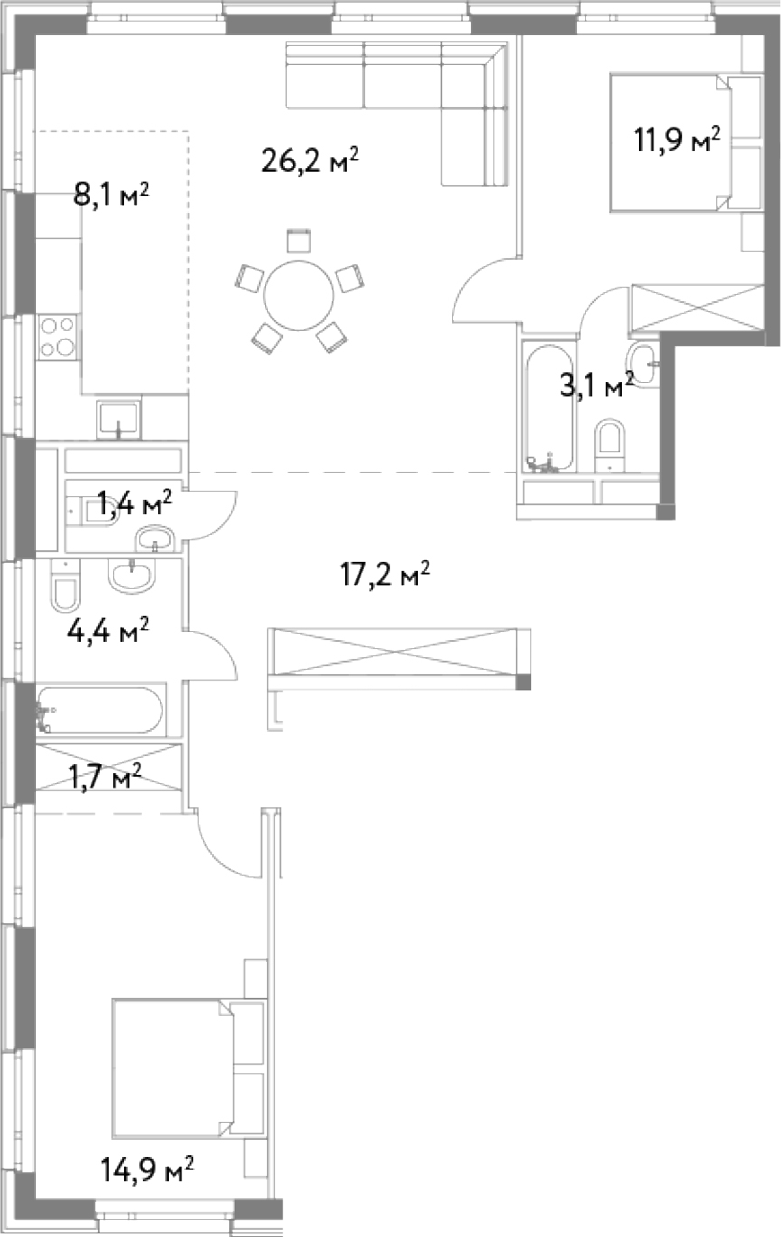 4Е-комнатная, 106.9 м²– 2