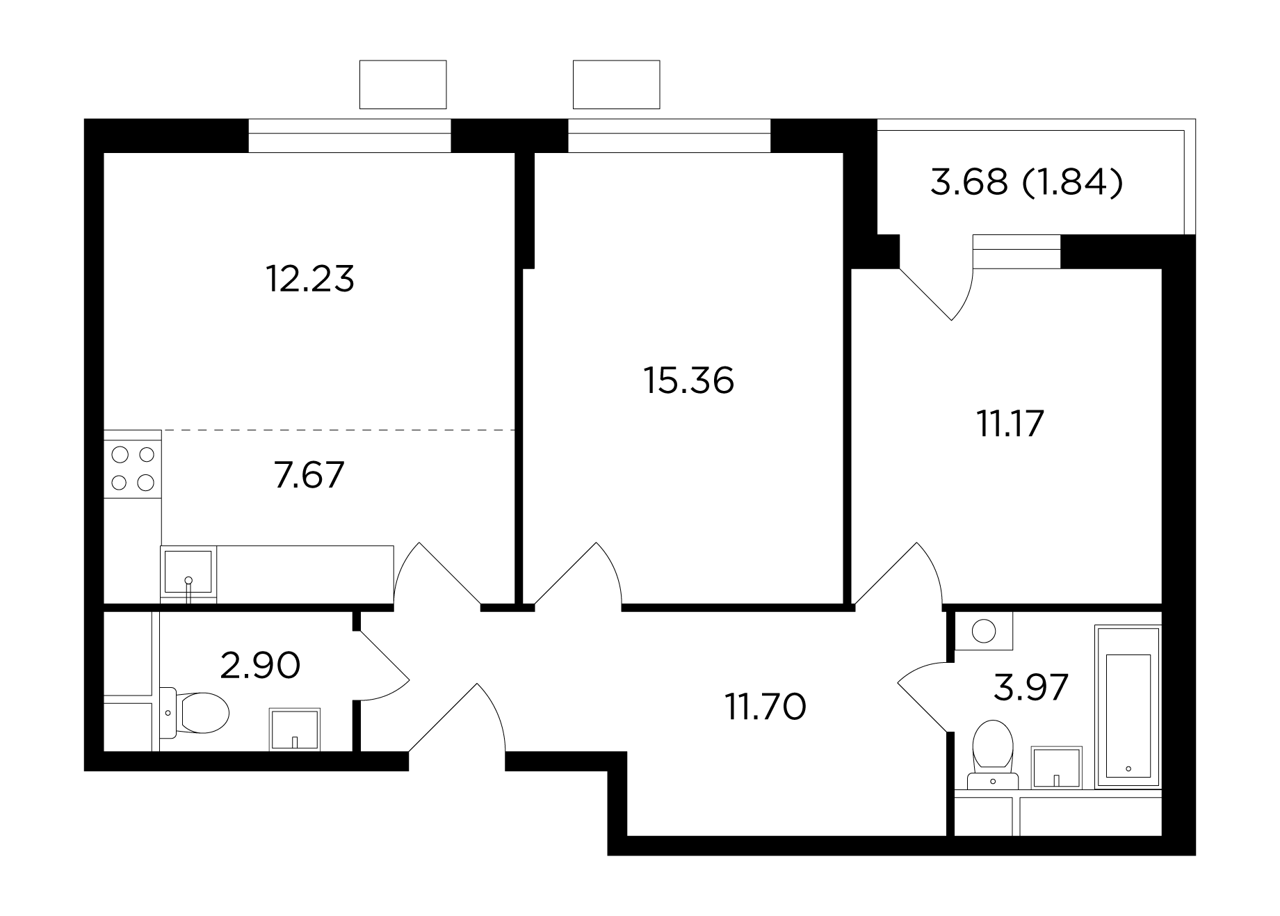 3Е-комнатная, 66.84 м²– 2