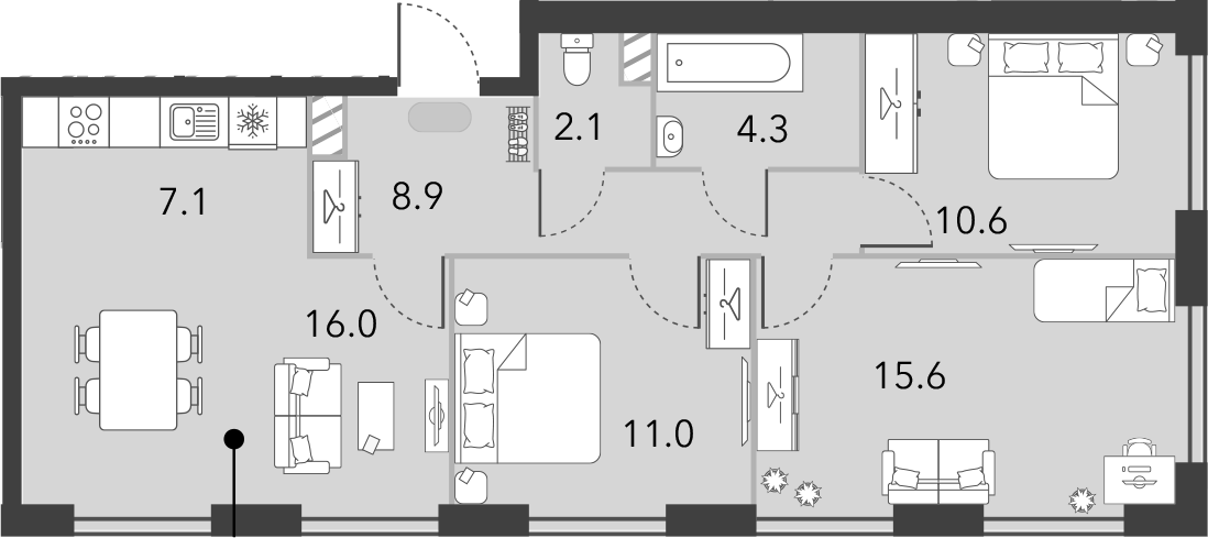 4Е-комнатная, 75.6 м²– 2