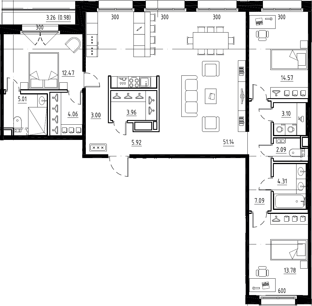 Купить 4-комнатную квартиру в новостройке 131.48 м², Малоохтинский пр-кт, в  Санкт-Петербурге, у метро Новочеркасская