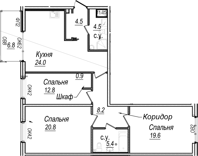 4Е-комнатная, 102.7 м²– 2