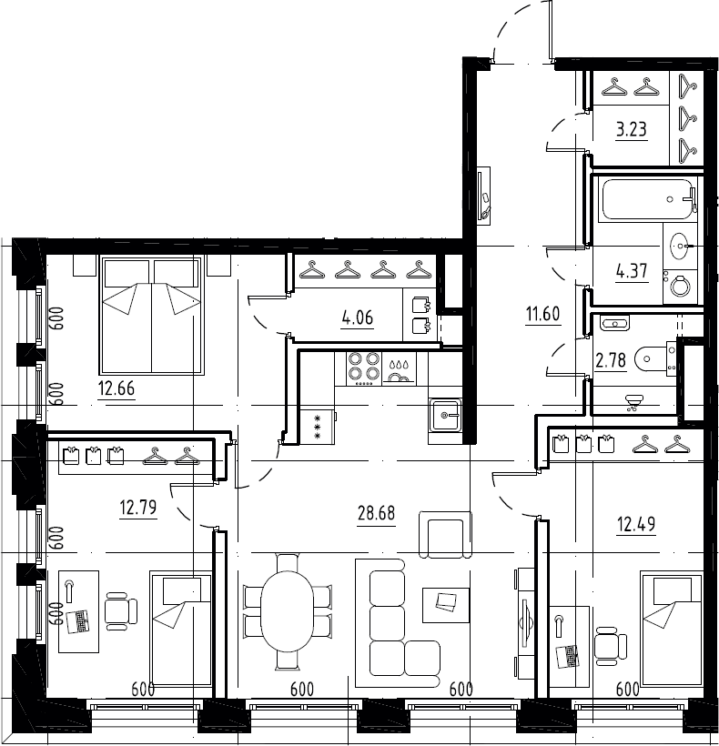 4Е-к.кв, 92.66 м², 4 этаж