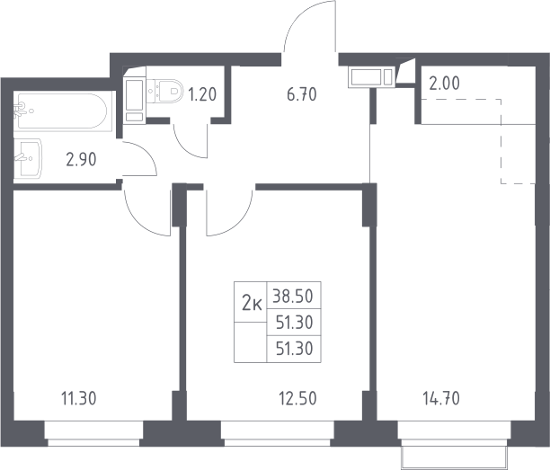 3Е-комнатная, 51.3 м²– 2