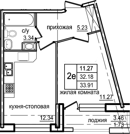 2Е-к.кв, 33.91 м²