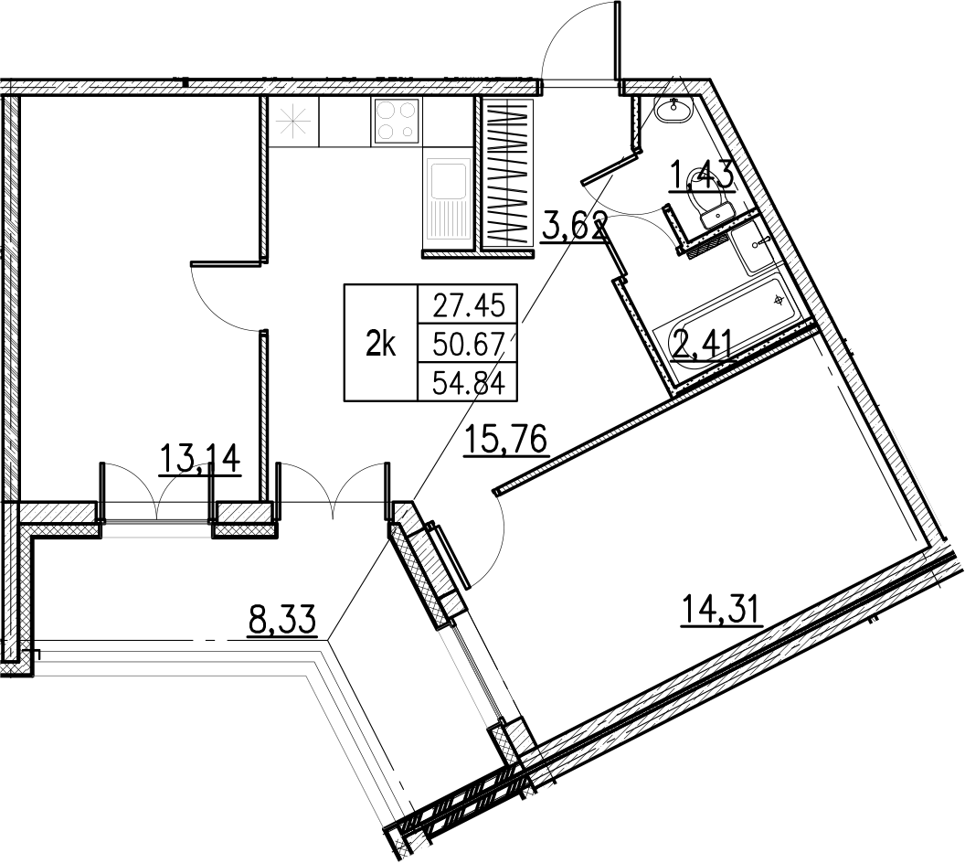3Е-комнатная, 54.84 м²– 2