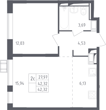 2Е-комнатная, 35.68 м²– 2
