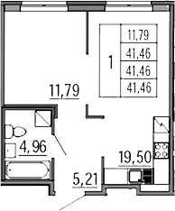 2Е-комнатная, 41.46 м²– 2
