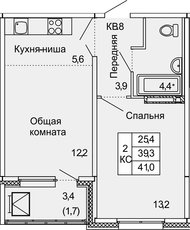 2Е-комнатная, 41 м²– 2
